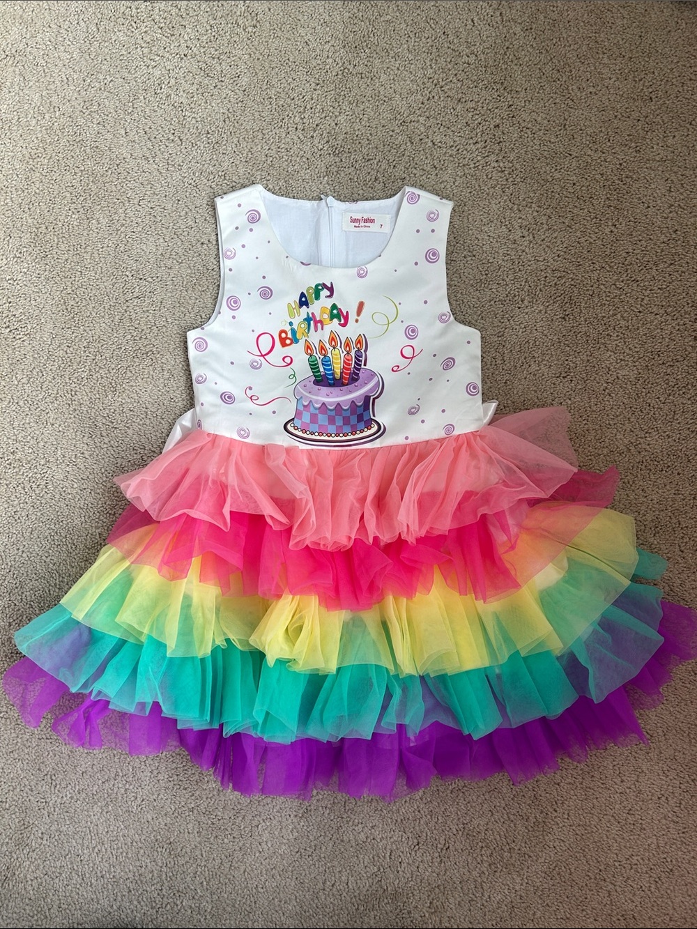 Sunny Fashion Girls Rainbow Tulle Happy Birthday Dress, 7